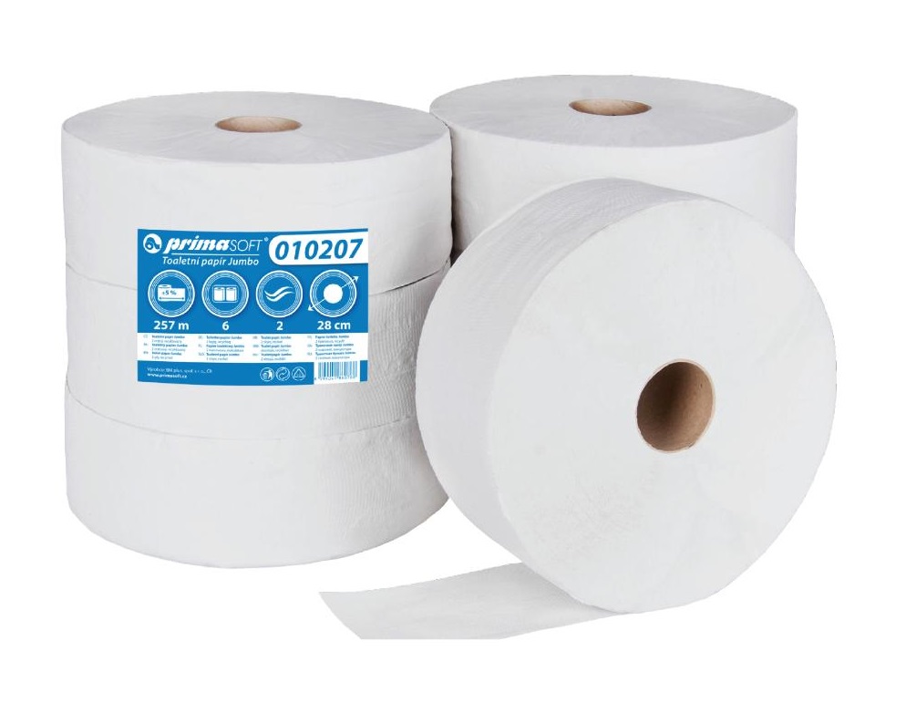 PrimaSoft Jumbo toaletní papír 280 mm, 2 vrstvy, recykl, návin 257 m - 6 ks
