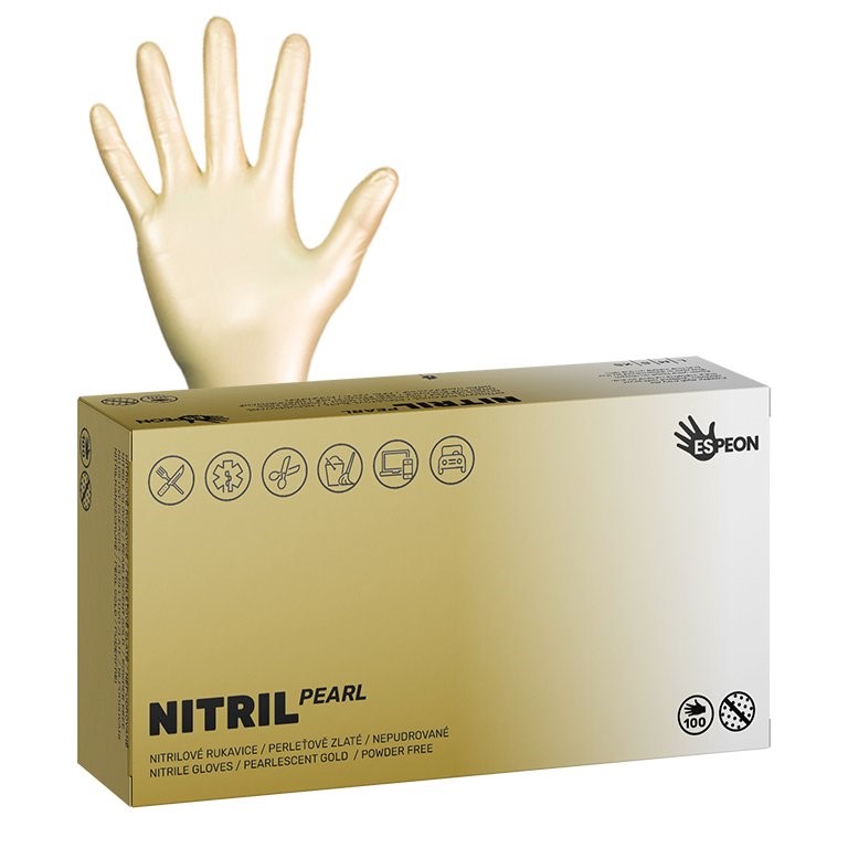 Nitrilové rukavice NITRIL SPARKLE 100 ks, nepudrované L, perleťově zlaté