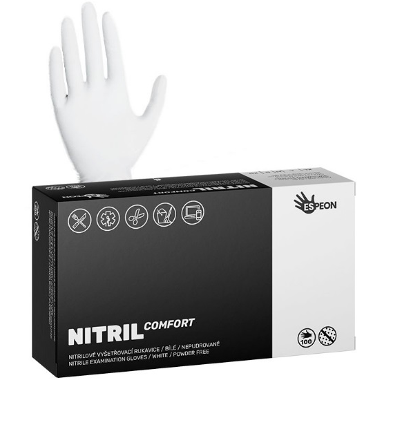 Rukavice jednorázové nitrilové nepudrované COMFORT S, bílé