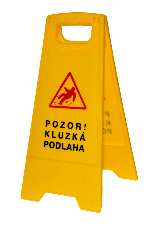 Výstražná cedule Pozor mokrá podlaha - česko-anglická