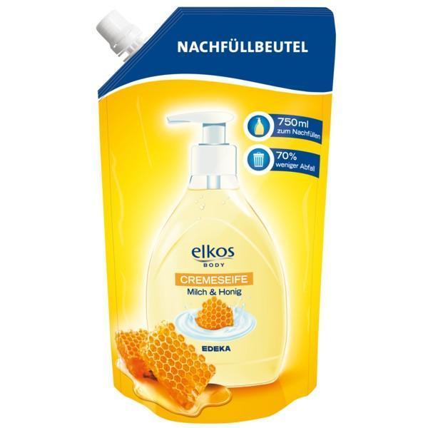 Elkos tekuté mýdlo, náhradní náplň med a mléko - 750 ml