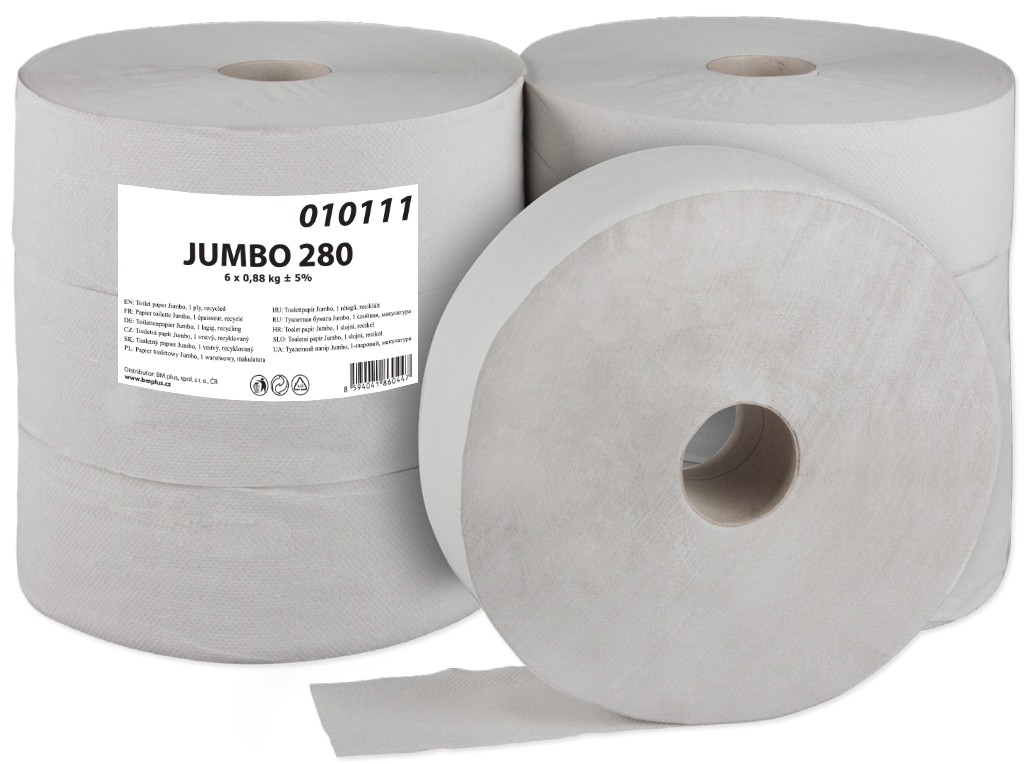 PrimaSoft Jumbo toaletní papír 280 mm, 1 vrstva, recykl, návin 265 m - 6 ks