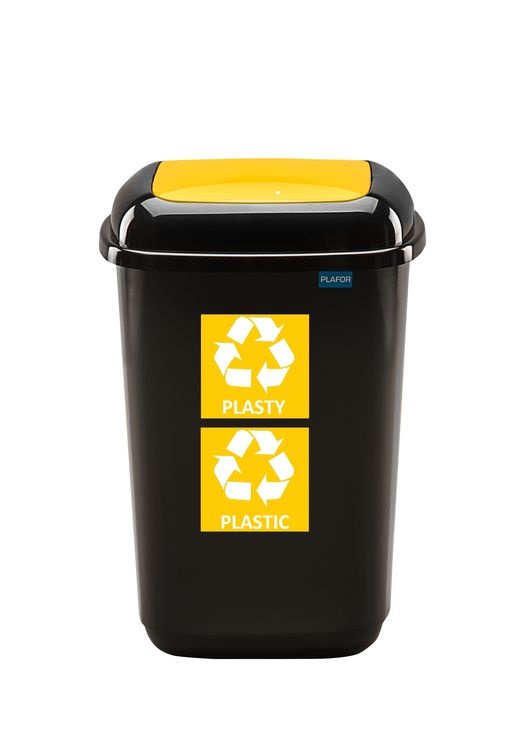 Odpadkový koš na tříděný odpad 28 l s víkem - žlutý, plast