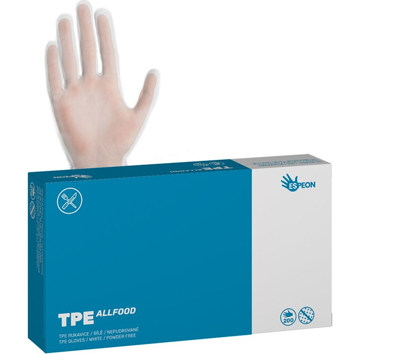 TPE rukavice nepudrované bílé, 200 ks - velikost L
