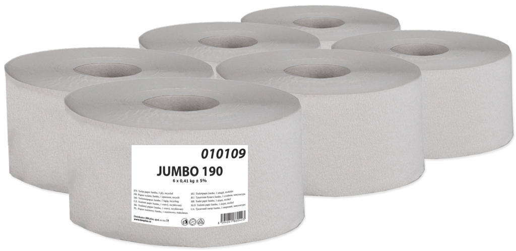 PrimaSoft Jumbo toaletní papír 190 mm, 1 vrstva, recykl, návin 120 m - 6 ks
