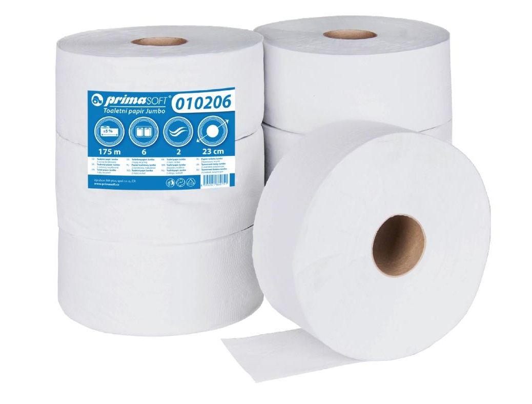 PrimaSoft Jumbo toaletní papír 230 mm, 2 vrstvy, recykl, návin 175 m - 6 ks