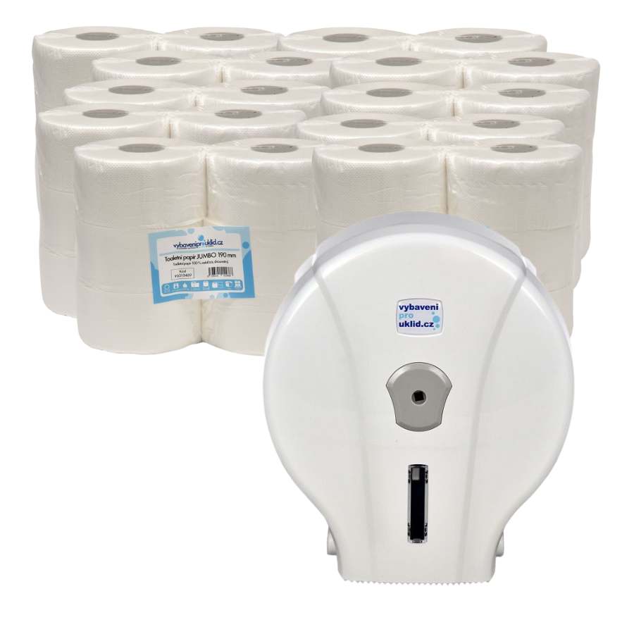 vybaveniprouklid.cz 10 x Jumbo toaletní papír 230 mm, 2V, 75% recykl + zásobník zdarma