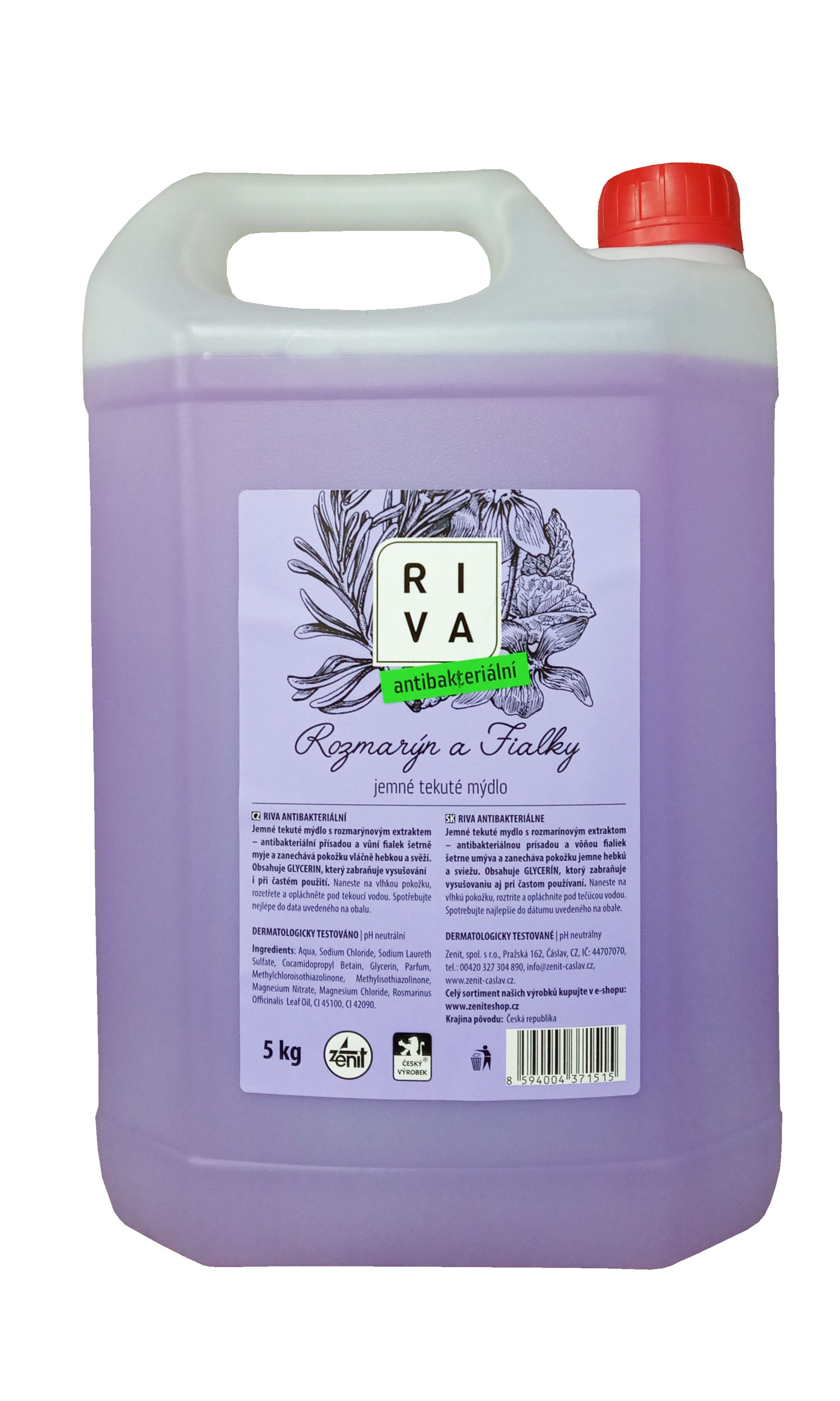 Riva tekuté mýdlo s antibakteriální přísadou a glycerinem Rozmarýn a fialky 5 l
