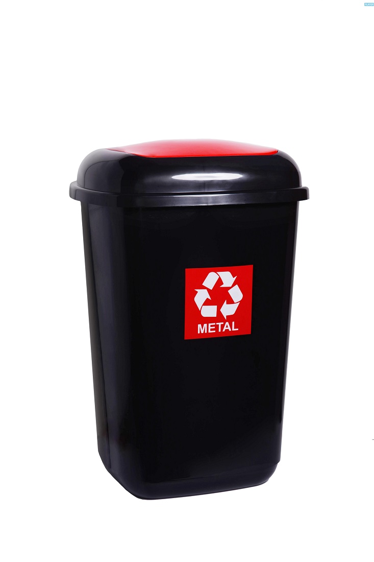 Odpadkový koš na tříděný odpad 28 l s víkem - červený, kov