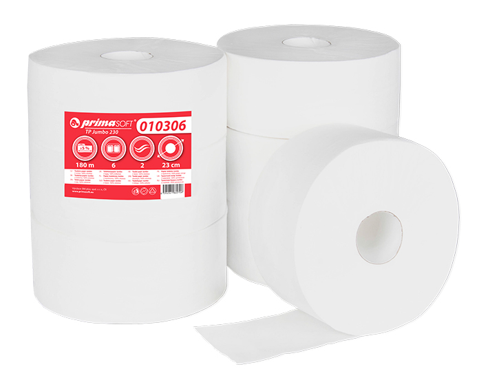 PrimaSoft Jumbo toaletní papír 230 mm, 2 vrstvy, celulóza, návin 180 m - 6 ks