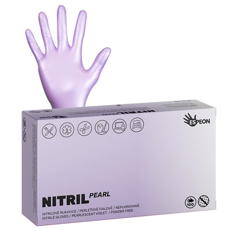 Nitrilové rukavice NITRIL SPARKLE 100 ks, nepudrované M, perleťově fialové