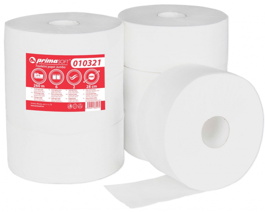 PrimaSoft Jumbo toaletní papír 280 mm, 2 vrstvy, celulóza, návin 260 m - 6 ks