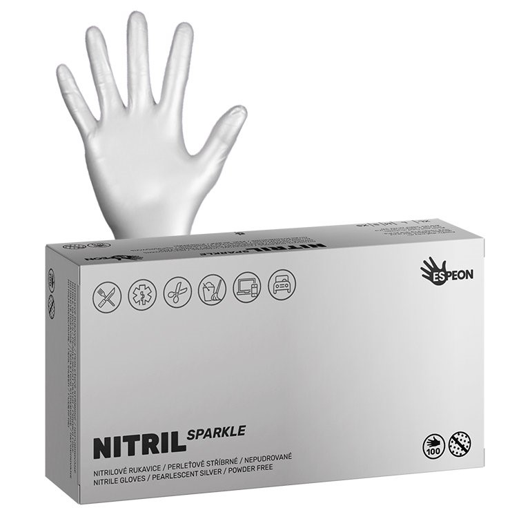 Nitrilové rukavice NITRIL SPARKLE 100 ks, nepudrované S, perleťově stříbrné