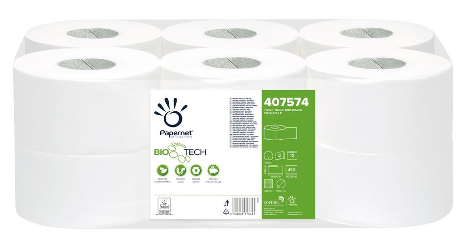 Papernet BioTech toaletní papír Mini Jumbo 190 mm, 2 vrstvy, celulóza, návin 140 m - 12 ks