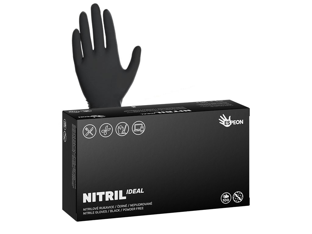 Rukavice jednorázové nitrilové nepudrované IDEAL XL, černé