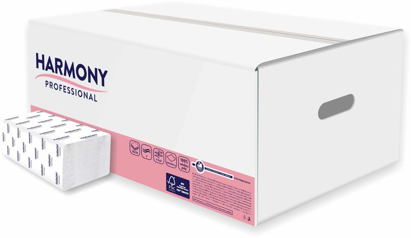 Harmony Professional Papírové ručníky ZZ, 100% celulóza, 2 vr., bílá, 3140 ks